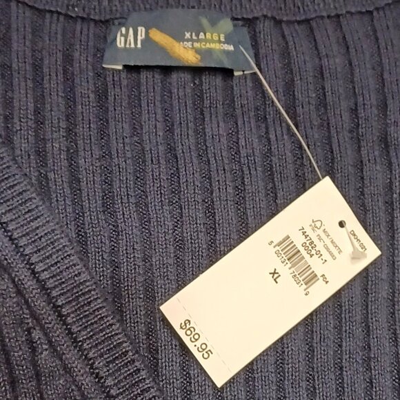 NEW XL Navy Blue GAP Plaited Rib Crop Cardigan Sweater Button Up - Picture 6 of 7